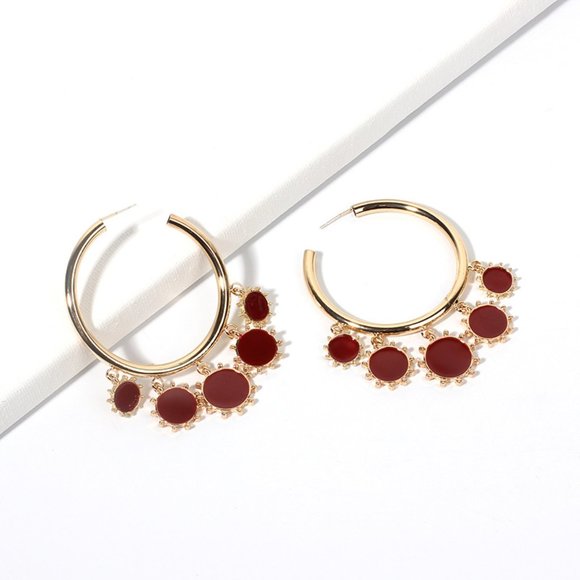 Red Exotics Circles Drop Hoop Earrings - Picture 6 of 8